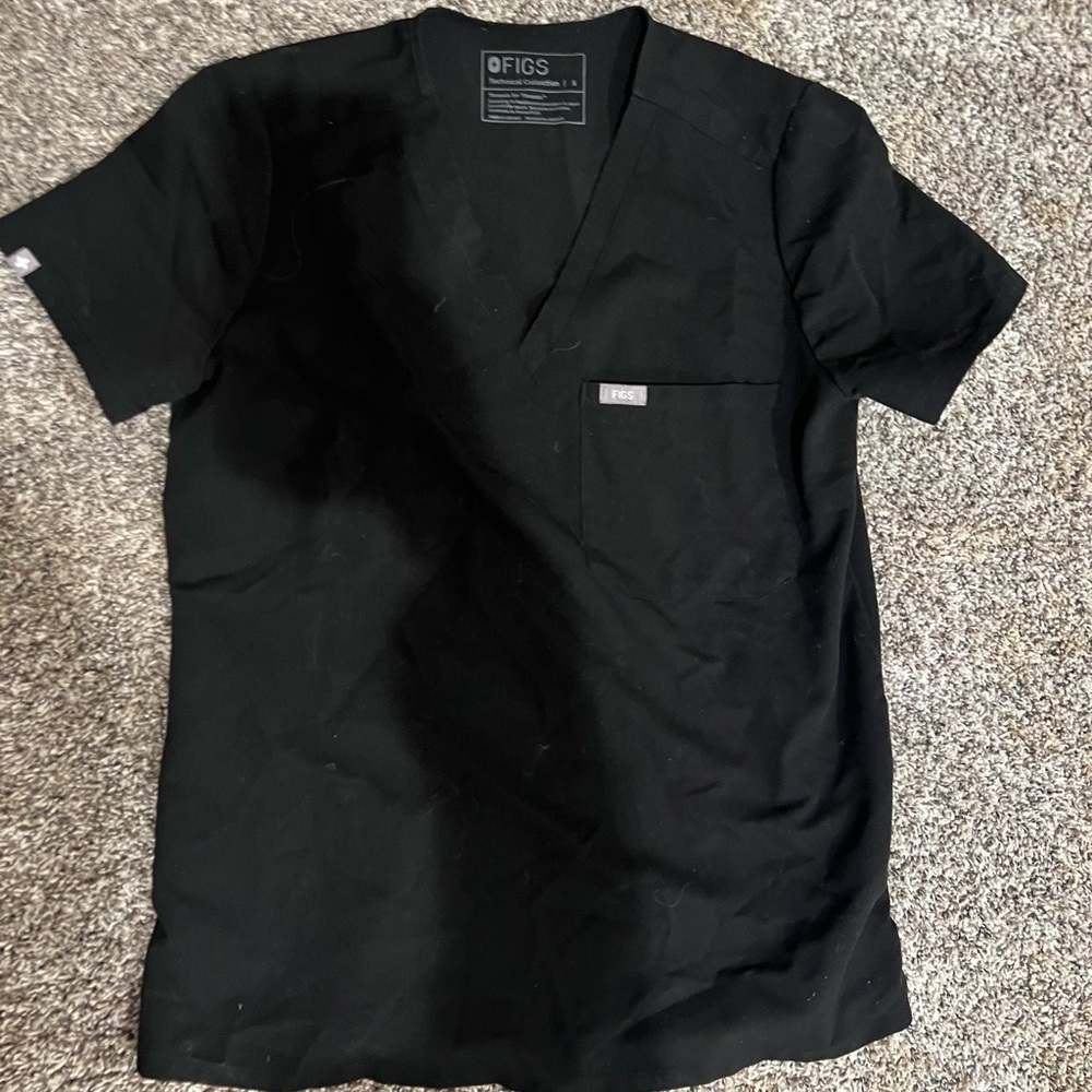 Figs Women's Black V-Neck Short Sleeve Top